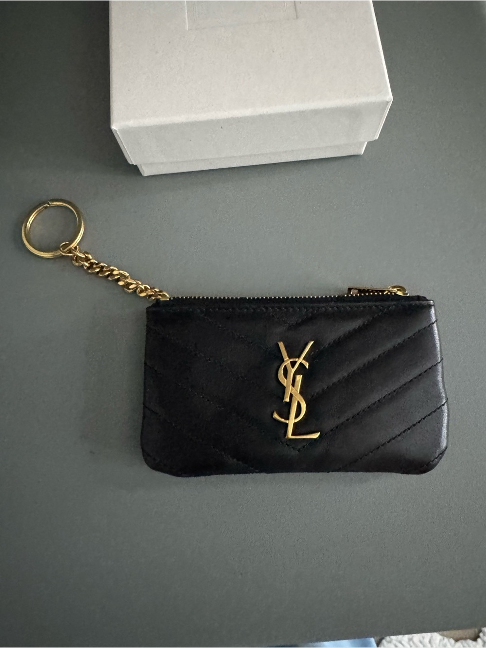 Saint Laurent Black Quilted Key Pouch with Gold Hardware